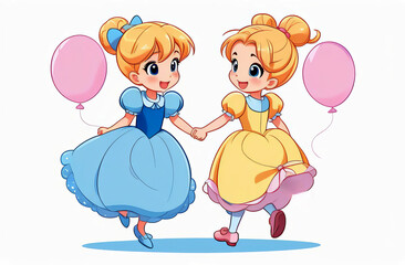 Two little sisters running and playing. Cute little girls.