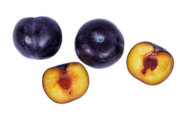 Ripe plum slice isolated on a white background. Fresh fruits
