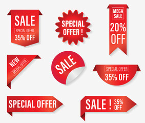Special offer red Patches, Sale banner sticker design, online shopping web banners patches. Sale tags, Special  offer  flags, Sale icons of corner bookmark design, 30% Off discount design tags