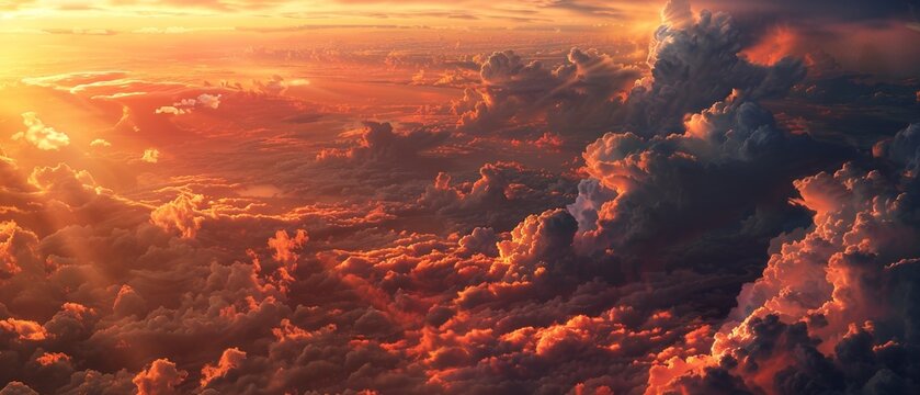Fiery trailblazers against an evening sky the juxtaposition of peace and conflict above the clouds