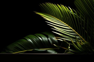 Abstract tropical dark leaf texture in flat lay style conveying unique nature concept