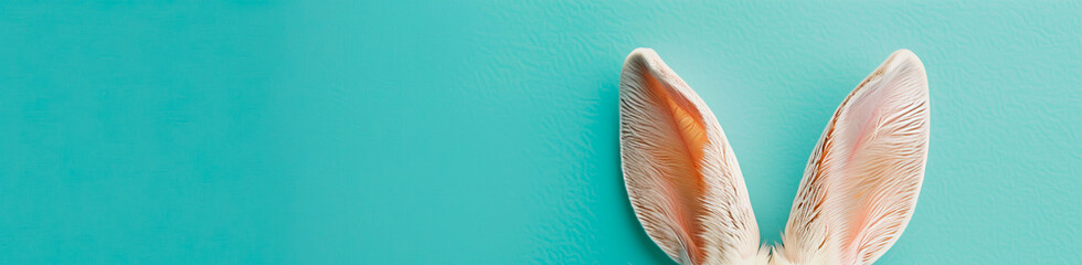 Minimalistic yet whimsical, this image features a pair of delicate rabbit ears set against a smooth teal backdrop, perfect for Easter or spring-themed projects