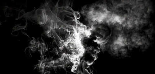 White Smoke Ascendancy: Graceful Plume or Column of Smoke Against a Black Background, Symbolizing Tranquility, Transformation, and Ethereal Presence created with Generative AI technology
