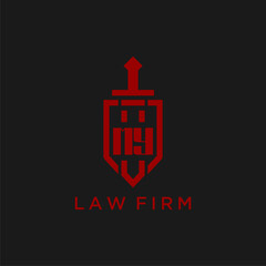 MY initial monogram for law firm with sword and shield logo image