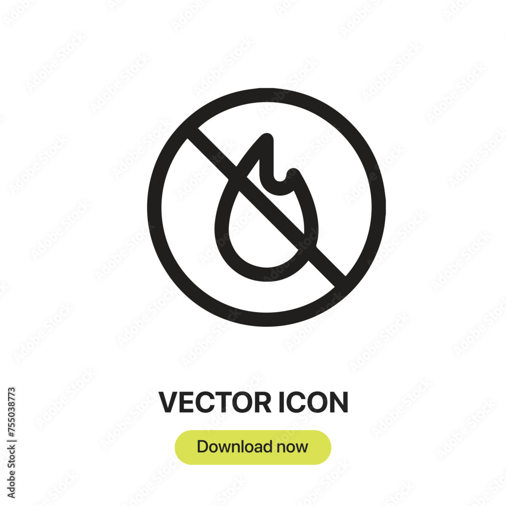 Aufkleber No Fire Allowed icon vector. Linear-style sign for mobile concept and web design. No Fire Allowed symbol illustration. Pixel vector graphics - Vector.	