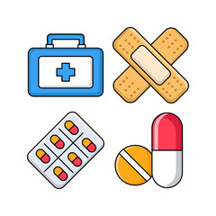 Set of  medical Care. Editable Fully. Stock illustration on white background