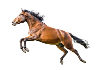 Beautiful horse is leaping into the air isolated on white or transparent background, png clipart, design element. Easy to place on any other background.