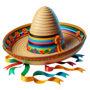 A colorful sombrero with a yellow flower on it