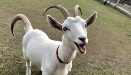 A Goat With Its Tail Wagging Excited To See Its O