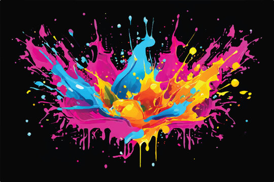 Colorful Paint splashes background. Colorful paint splash. Isolated design element on Black background. Splashing of the color paint. Colorful paint splash.