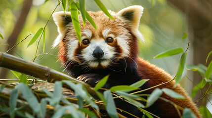 Charming red panda nestled