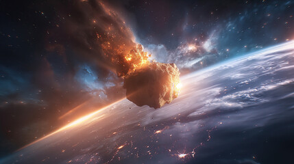Majestic asteroid being destroyed by a laser shot from Earth - obrazy, fototapety, plakaty