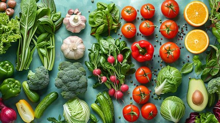Colorful array of vegetables in a simple flat style - obrazy, fototapety, plakaty