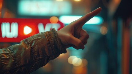 Hand pressing play logo for play video, song, movies, game and multimedia . AI generated for ads