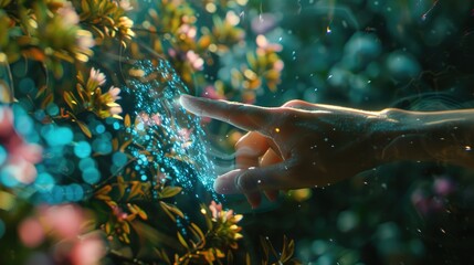 Hand pressing play logo for play video, song, movies, game and multimedia . AI generated for ads