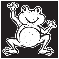 dancing frog sticker. Vintage ball point pen art of frog. frog pencil drawing.