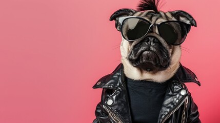 Obraz premium Pug in punk rock attire Mohawk and sunglasses