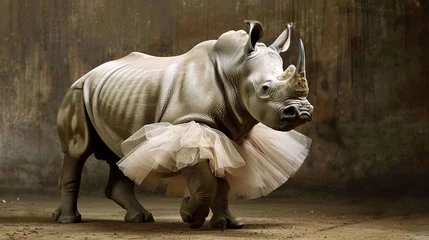 Fotobehang Rhino wearing a delicate tutu © NIPAPORN