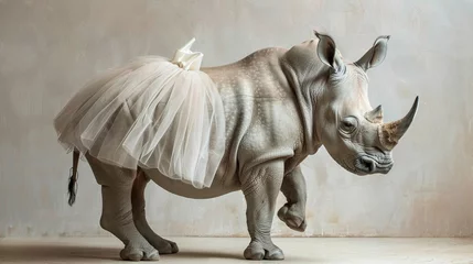 Rolgordijnen Rhino wearing a delicate tutu © NIPAPORN