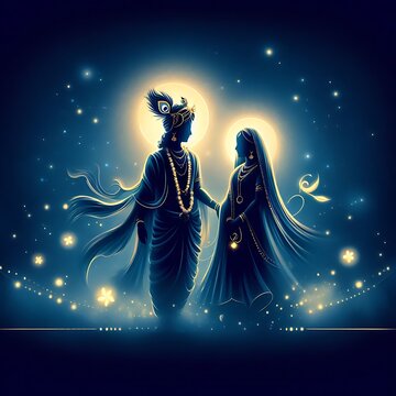 Silhouette of Lord Krishna and Radha Rani in the Moon light
