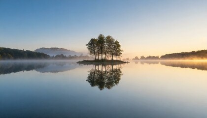 朝焼けと湖の風景