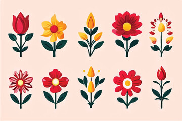 Set of floral elements. Romantic flower collection with flowers, twigs, leaves, herbs and berries. Vector design. Vector flowers. Flowers Icon set. Various flower icon illustrations collection. 