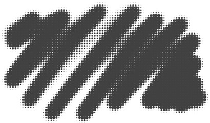 Halftone noisy gradient paint brush stroke. Dotted blobs. Abstract grunge element.