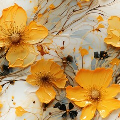 Seamless abstract acrylic yellow flowers decor background