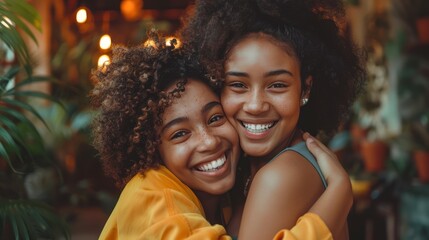 caring african american mother hugging teenage daughter enjoy moment of love motherhood concept   - obrazy, fototapety, plakaty