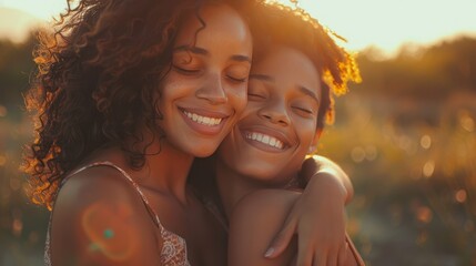 caring african american mother hugging teenage daughter enjoy moment of love motherhood concept   - Powered by Adobe