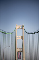 Mackinaw bridge with US flag
