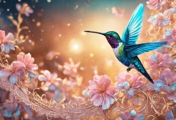 "Luminous Flight: Hyper-Realistic Hummingbird Illustration"