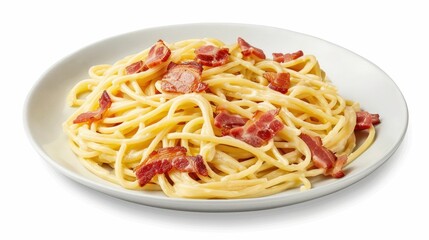 Delicious Spaghetti Carbonara Served on a White Plate