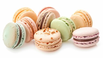 Assorted Colorful French Macarons Isolated on White Background