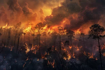Poster A forest fire, caused by drought and human negligence, destroying the trees and wildlife © mila103