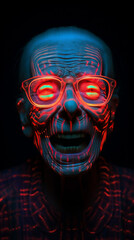 Glowing Neon Skull with Spectacles in UV Light

