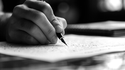 In Thoughtful Creation: A Writer's Hand Penning Words on Paper