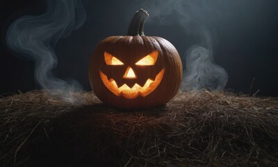 A scary pumpkin lantern with evil grin for Halloween.