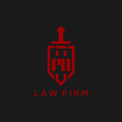 PM initial monogram for law firm with sword and shield logo image