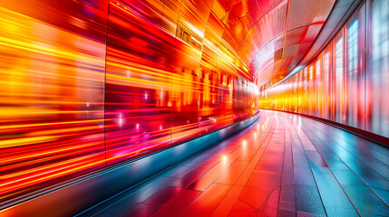 Futuristic City Motion Concept, Abstract Technology and Speed, Blue Light Trails in Urban Tunnel Design