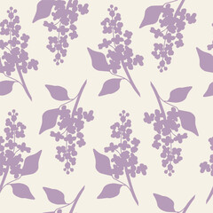 Flat vector lilacs flower branch seamless pattern - obrazy, fototapety, plakaty