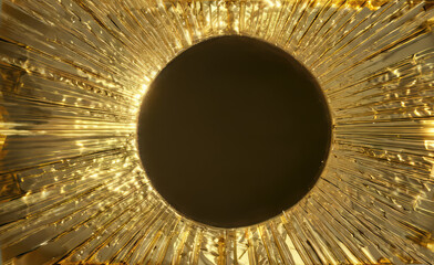 Round golden frame with rays on a dark background. Illustration