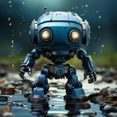 AI Adobe Stock IdentifieFuturistic Blue Robot Standing in Water

