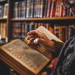 blind person reading braille on a book 