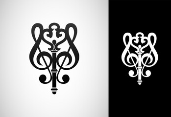 Music with key vector logo and icon. Musical theme flat design template.