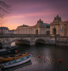 Christiansborg Palace, a palace and government building on the islet of Slotsholmen in central Copenhagen, Denmark