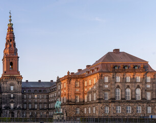 Christiansborg Palace, a palace and government building on the islet of Slotsholmen in central Copenhagen, Denmark