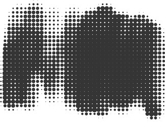 Halftone noisy gradient paint brush stroke. Dotted blob. Abstract grunge element