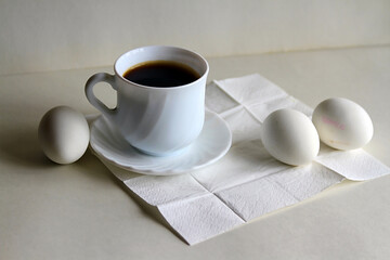 - simple breakfast with coffee and white eggs