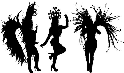 samba, baile, brasil, danza, carnaval, silueta, color, vector, pegatina, plumas, traje,...